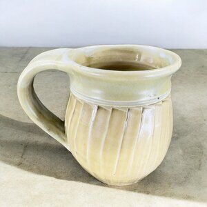 Vintage Hand Made Pottery Coffee Mug Cup Light Green Sage Glaze Stoneware Mug